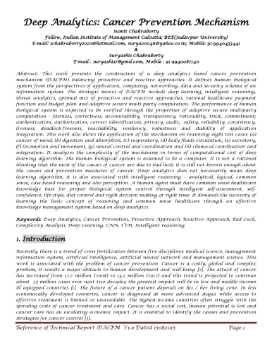 Deep Analytics: Cancer Prevention Mechanism