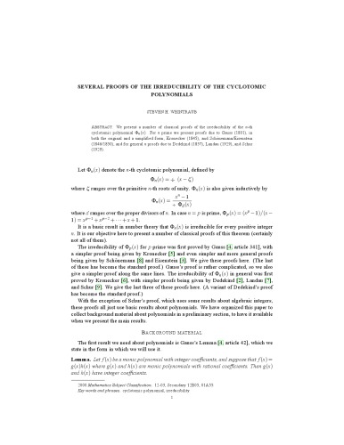 Several proofs of the irreducibility of the cyclotomic polynomials [expository notes]