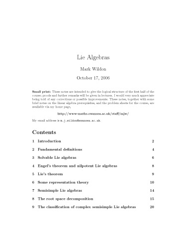 Lie algebras (outline notes)