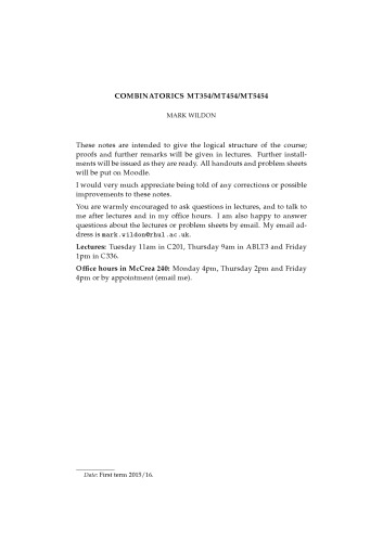 Combinatorics [Lecture notes]