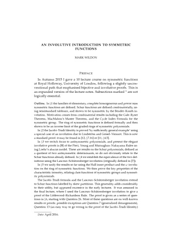 An involutive introduction to symmetric functions [Lecture notes]