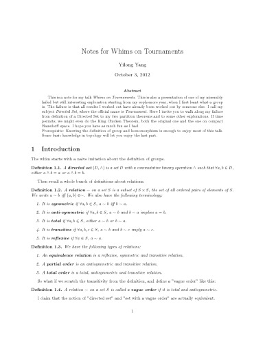 Notes for Whims on Tournaments [expository notes]