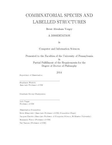 Combinatorial species and labelled structures [PhD thesis]