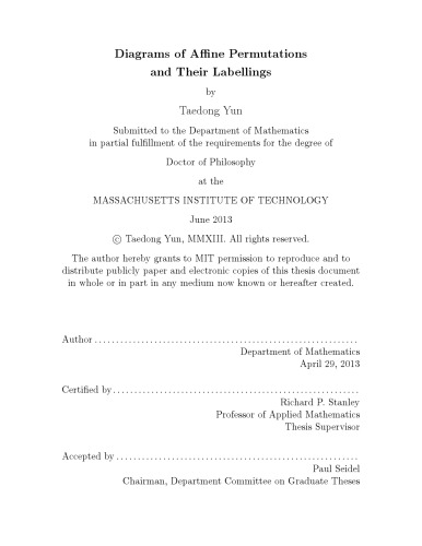 Diagrams of Affine Permutations and Their Labellings [PhD thesis]