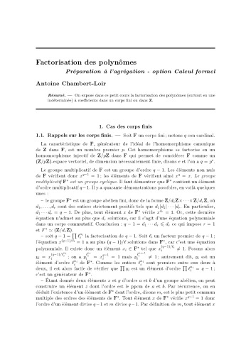 Factorisation des polynômes [expository notes]