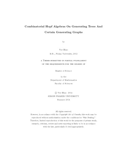 Combinatorial Hopf Algebras On Generating Trees And Certain Generating Graphs [thesis]