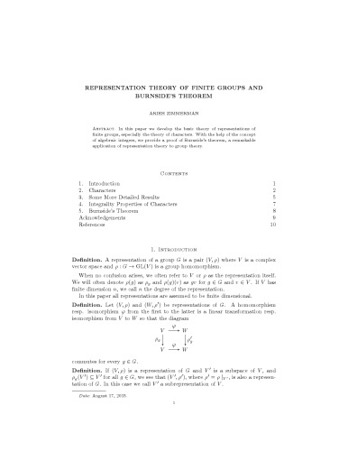 Representation Theory of Finite Groups and Burnside’s Theorem