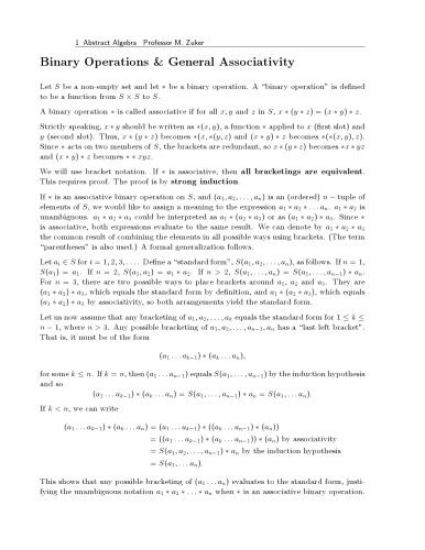 Binary Operations & General Associativity [expository notes]