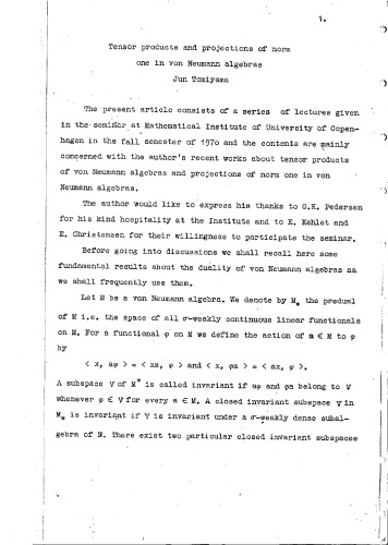 Tensor products and projections of norm one in von Neumann algebras [Lecture notes]