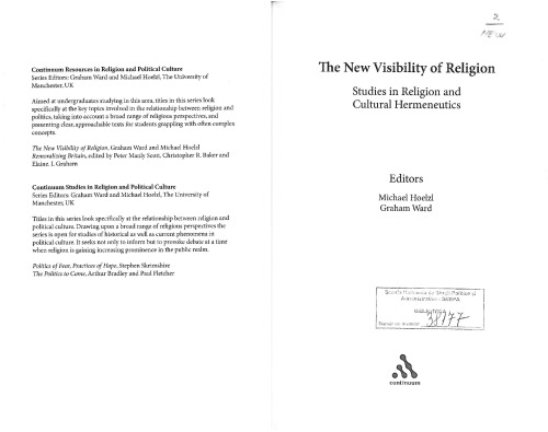 The new visibility of religion : studies in religion and cultural hermeneutics