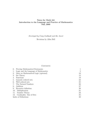 Introduction to the Language and Practice of Mathematics [Lecture notes]