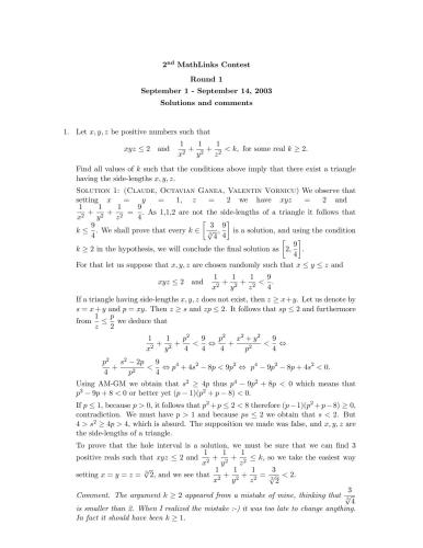 MathLinks Contest, year 2: Problems and solutions