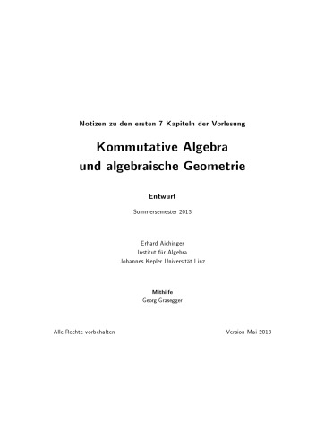 Kommutative Algebra und algebraische Geometrie [Lecture notes]