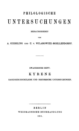 Kyrene: sagengeschichtliche und historische Untersuchungen