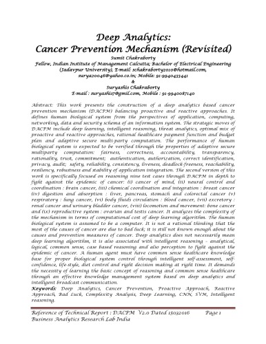 Deep Analytics:  Cancer Prevention Mechanism (Revisited)