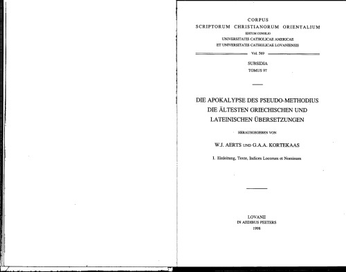 Die Apokalypse des Pseudo-Methodius die ältesten griechisen und lateinischen Übersetzungen
