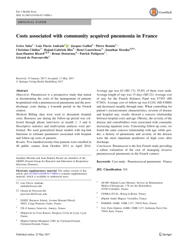 Costs associated with community acquired pneumonia in France [article]