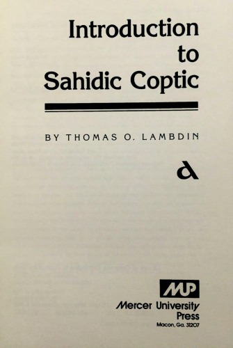 lntroduction to Sahidic Coptic