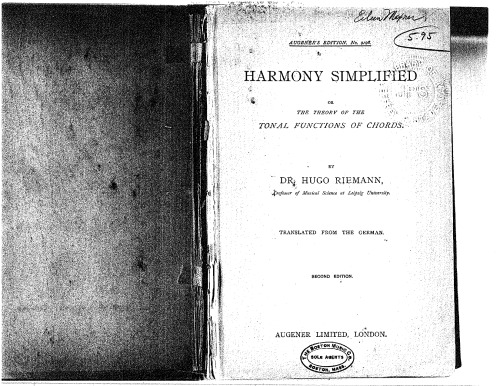 Harmony simplified: or, The theory of the tonal functions of chords