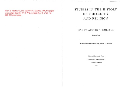 Studies in the History of Philosophy and Religion