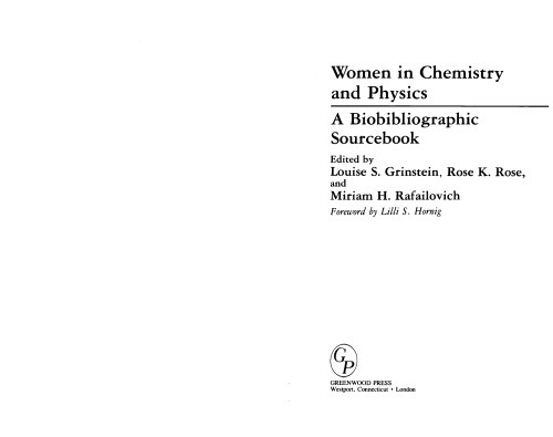 Women in Chemistry and Physics: A Biobibliographic Sourcebook