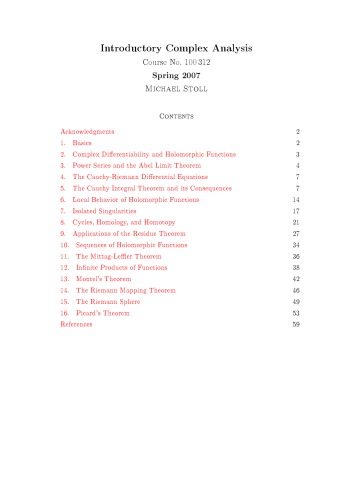 Introductory Complex Analysis [Lecture notes]