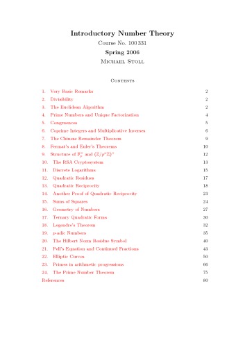 Introductory Number Theory [Lecture notes]