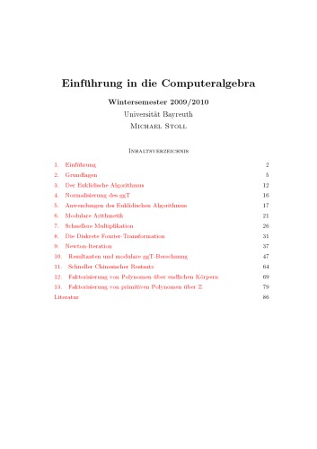 Einführung in die Computeralgebra [Lecture notes]