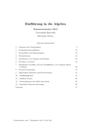 Einführung in die Algebra, SS 2013 [Lecture notes]