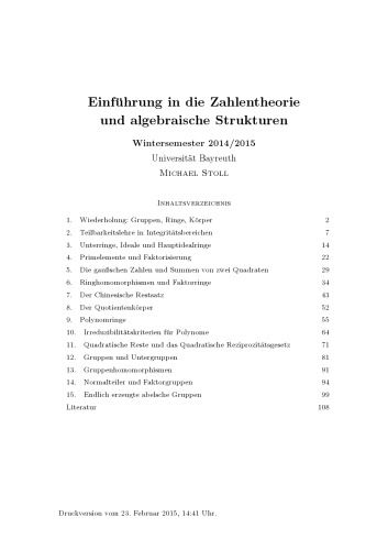 Einführung in die Zahlentheorie und algebraische Strukturen [Lecture notes]