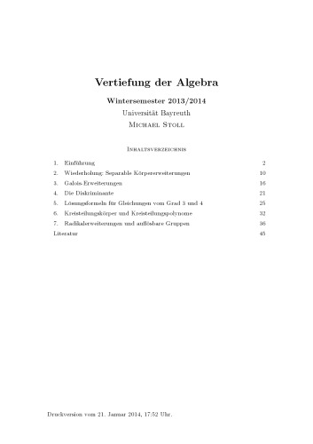 Vertiefung der Algebra, WS 2013/2014 [Lecture notes]