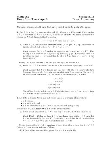 Abstract Algebra II: Math 562, Spring 2014