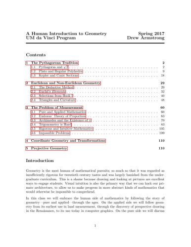 A Human Introduction to Geometry [Lecture notes]
