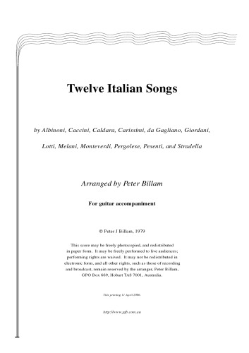 12 Italian Songs (for voice and classical guitar)