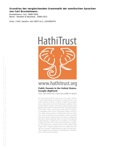 Grundriss der vergleichenden Grammatik der semitischen Sprachen II Band : Syntax