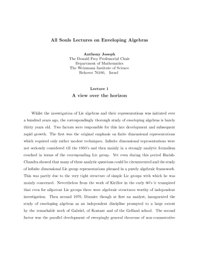 All Souls Lectures on Enveloping Algebras [Lecture notes]