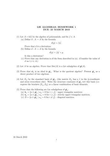 Lie algebras [Lecture notes]