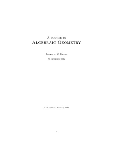 A course in Algebraic Geometry [Lecture notes]