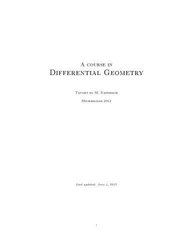 A course in Differential Geometry [Lecture notes]