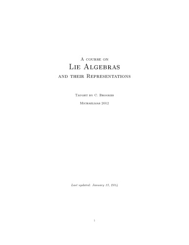 A course on Lie Algebras and their Representations [Lecture notes]