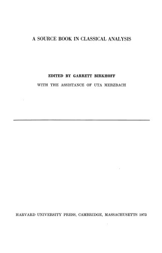 A source book in classical analysis