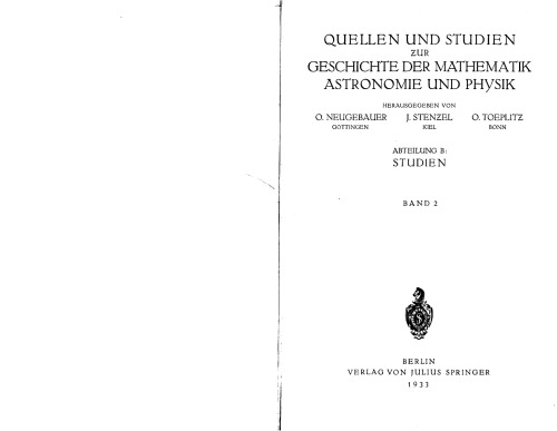 Quellen und Studien zur Geschichte der Mathematik, Astronomie und Physik: Abteilung B: Studien