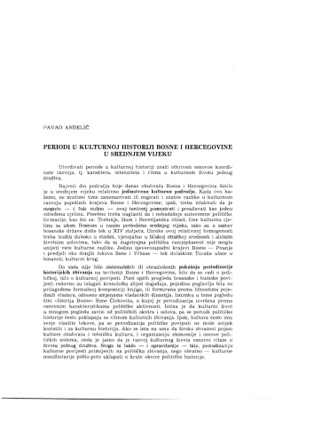 Periodi u Kulturnoj Historiji Bosne i Hercegovine u Srednjem Vijeku