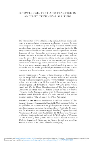 Knowledge, Text and Practice in Ancient Technical Writing
