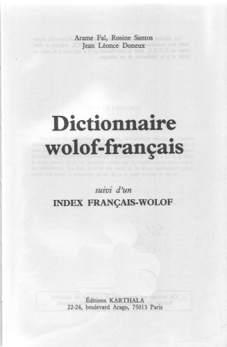 Dictionnaire wolof-français : suivi d’ un index français-wolof