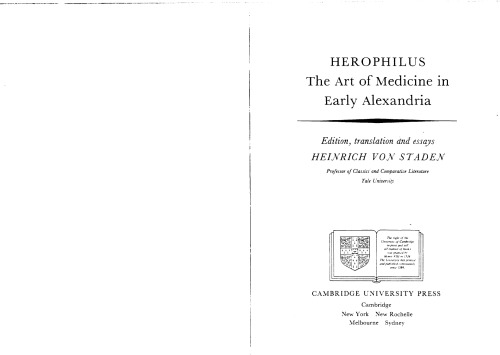 Herophilus: The art of medicine in early Alexandria: edition, translation and essays