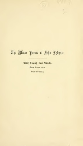 The Minor Poems of John Lydgate