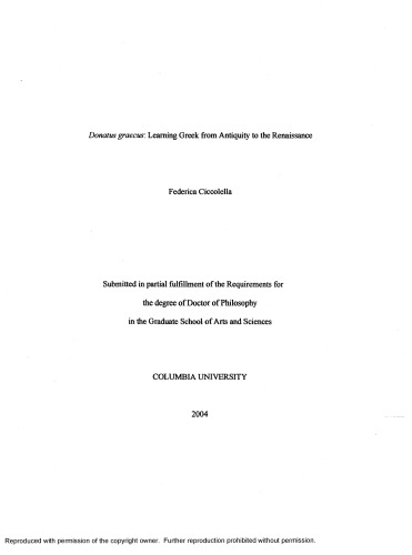 Donatus graecus : learning Greek from Antiquity to the Renaissance [thesis]