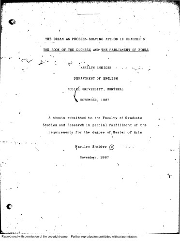 The dream as problem-solving method in Chaucer’s The Book of the Duchess and The Parliament of Fowls [thesis]