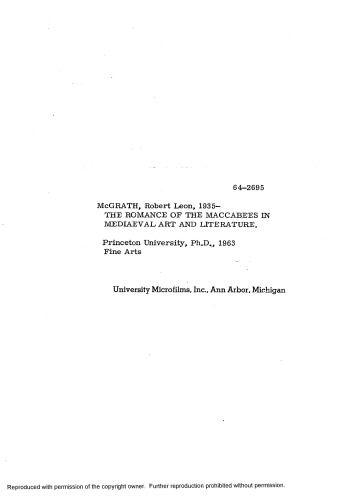 The romance of the Maccabees in mediaeval art and literature [thesis]
